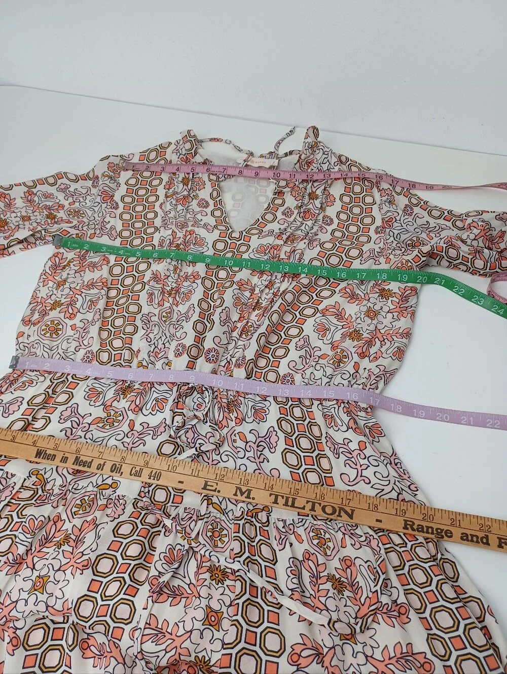 Tory Burch Serena Print Silk Dress Size 6 Women Drawstring Tie Neck Feminine